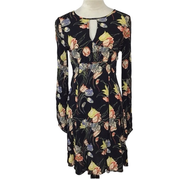 Bytimo Trailing Flowers Black Floral Long Sleeve Dress Size XS NEW - Picture 6 of 15
